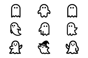 Whimsical Halloween Ghost Set, an Icon by Vectorium Studio