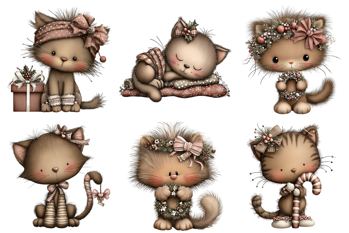 Whimsical Christmas Cat Clipart, an Illustration by Craft Nest (Photo 10 of 10)