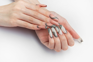 Woman hands with modern gray nail art design, a Beauty & Fashion Photo by Olena Rudo