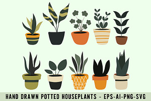 Hand Drawn Potted Houseplants, an Object Graphic by Cool Worker