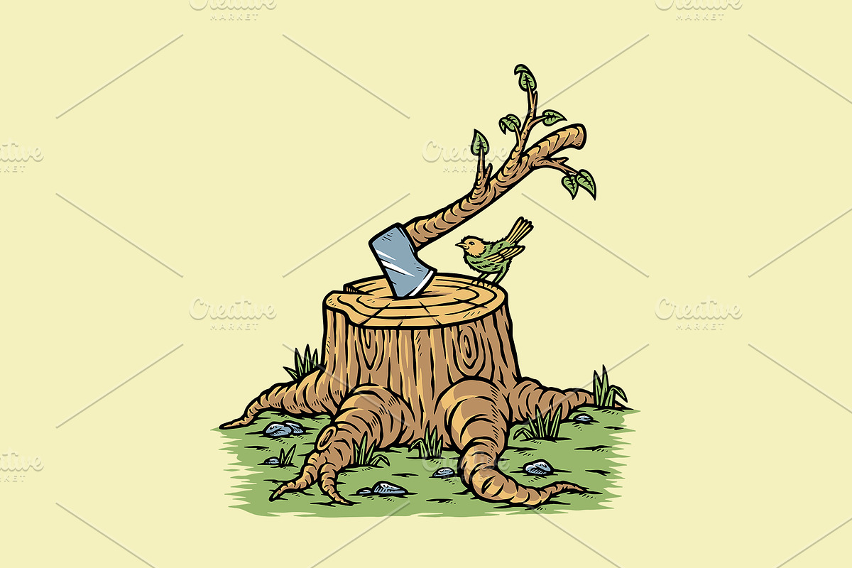 tree stump and ax in nature, a Person Illustration by gunaonedesign (Photo 1 of 4)
