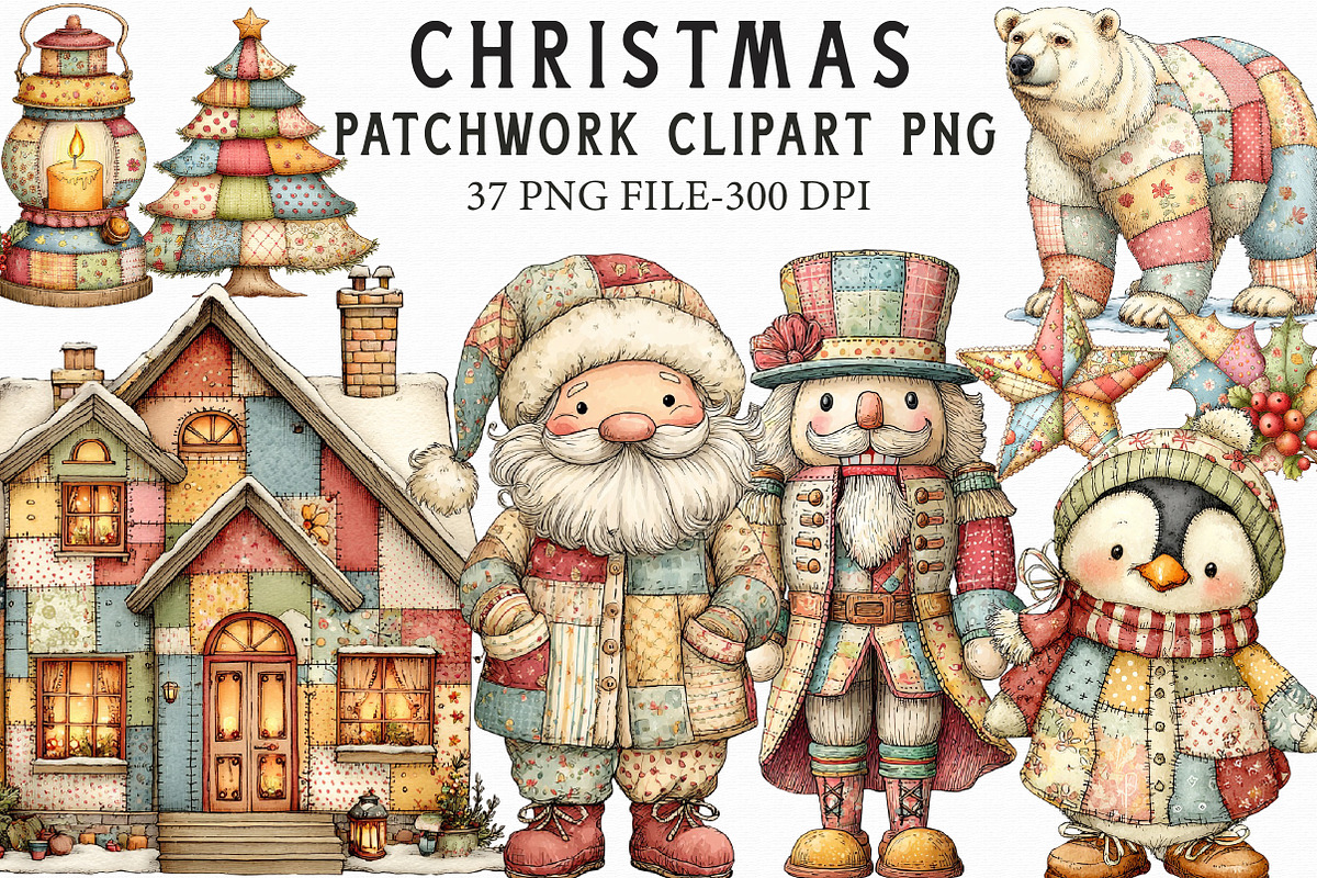 Patchwork Christmas Clipart Bundle P, an Illustration by Libby Wishes (Photo 1 of 7)