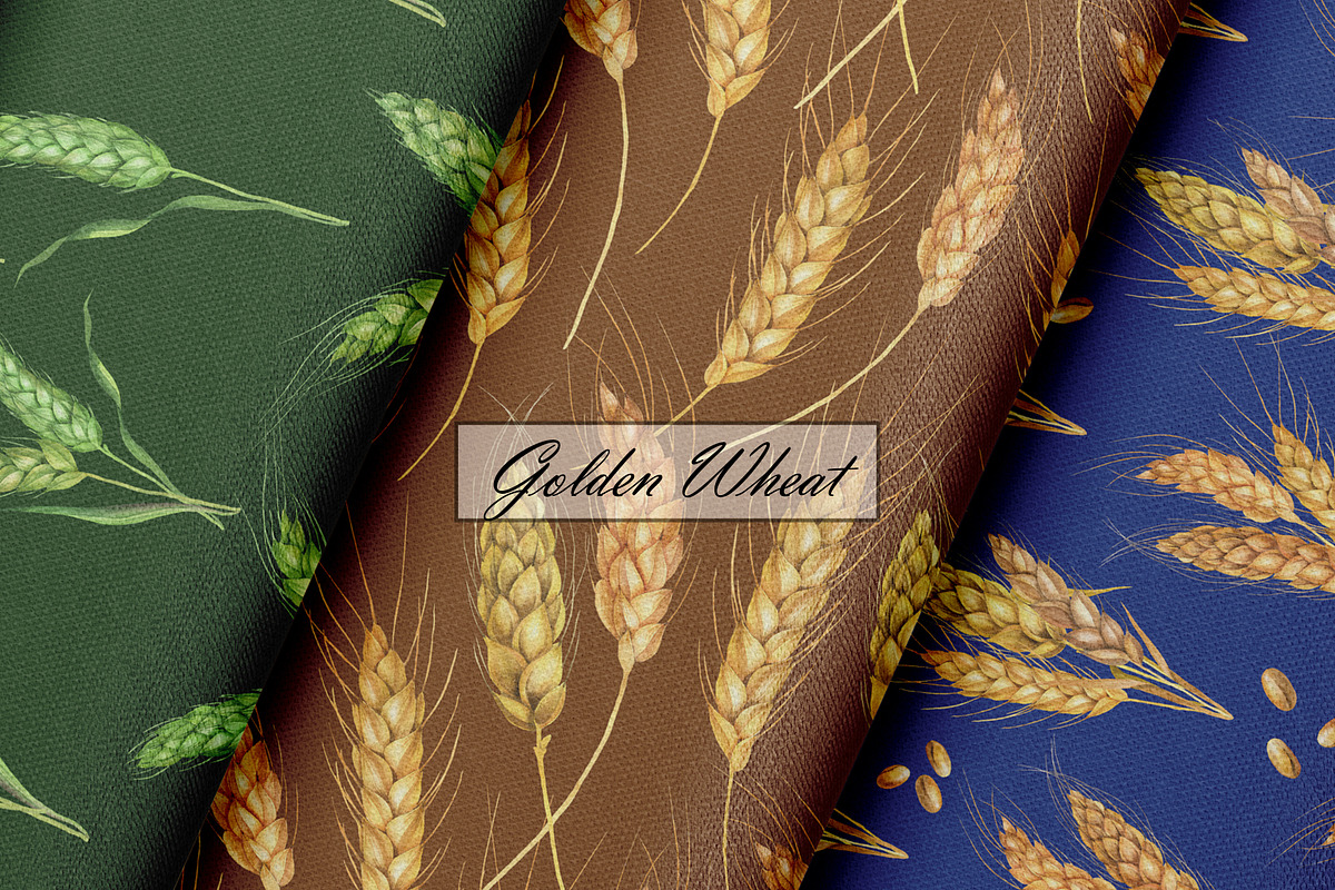Watercolor Wheat Seamless Patterns, an Illustration by OlDm_Shop (Photo 6 of 10)