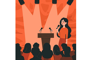 Woman speaking lectern audience, a Person Illustration by Vectorstockersland