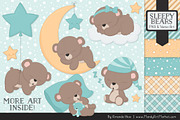 Aqua Sleepy Bears Clipart, an Illustration by Amanda Ilkov (Thumbnail 1 of 5)