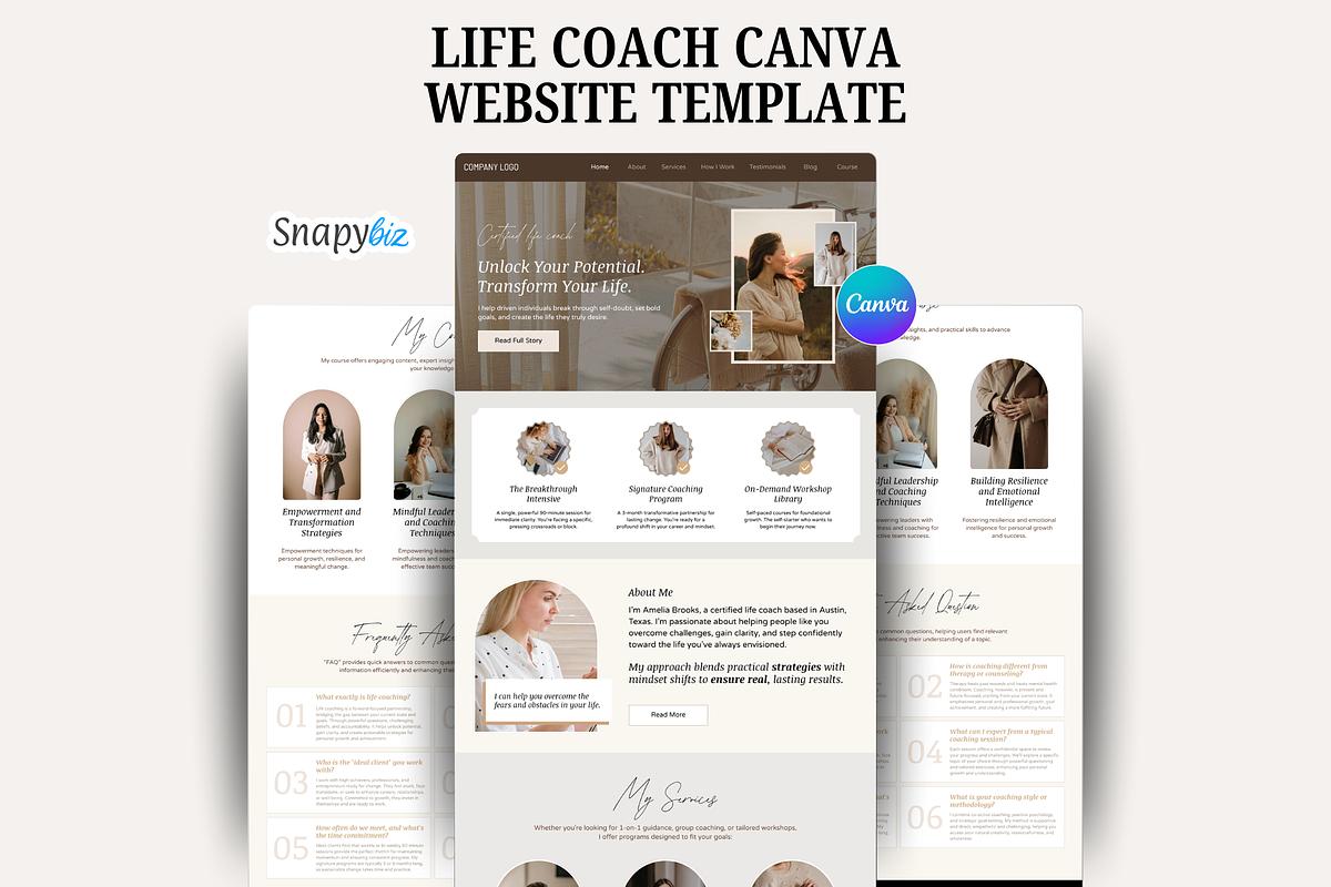 Life Coach Canva Website Template, a Landing Page Template by Snapybiz (Photo 1 of 10)