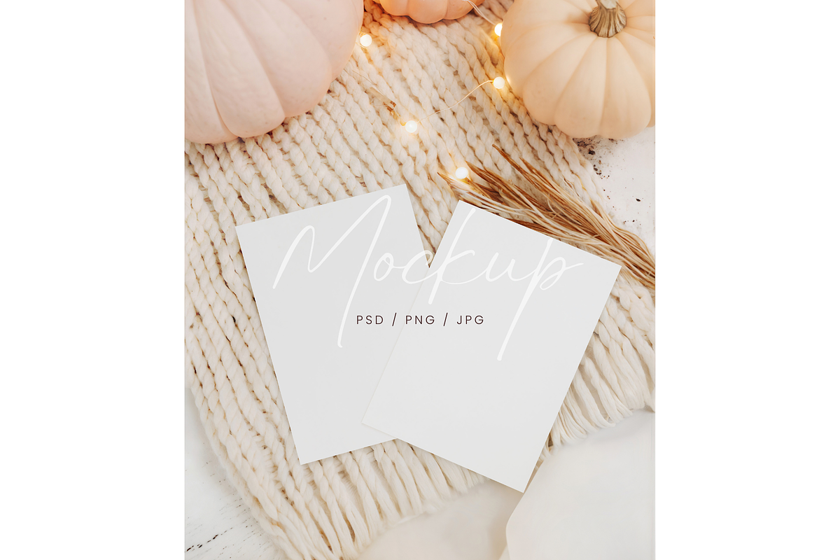 Autumn 2 Cards Mockup Knit, a Product Mockup by TatiMockup (Photo 1 of 3)