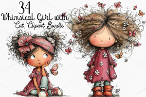 Whimsical Girl with Butterfly PNG, a Seasonal Illustration by Canvas Craft