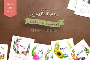 Watercolor floral 2017 calendar, a Stationery Template by Ira Paisley