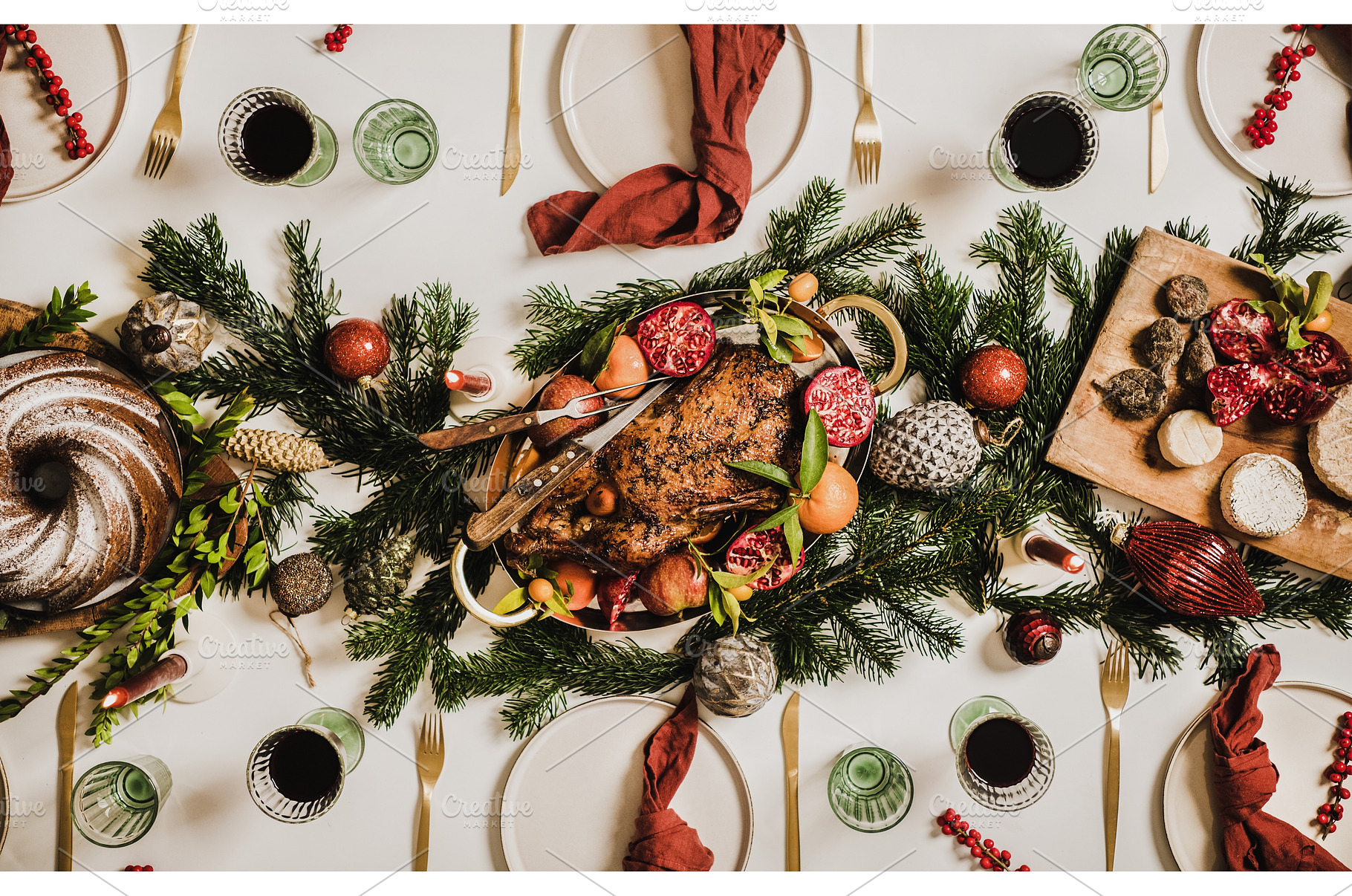 Flat-lay of Christmas table setting, a Food & Drink Photo by Foxys
