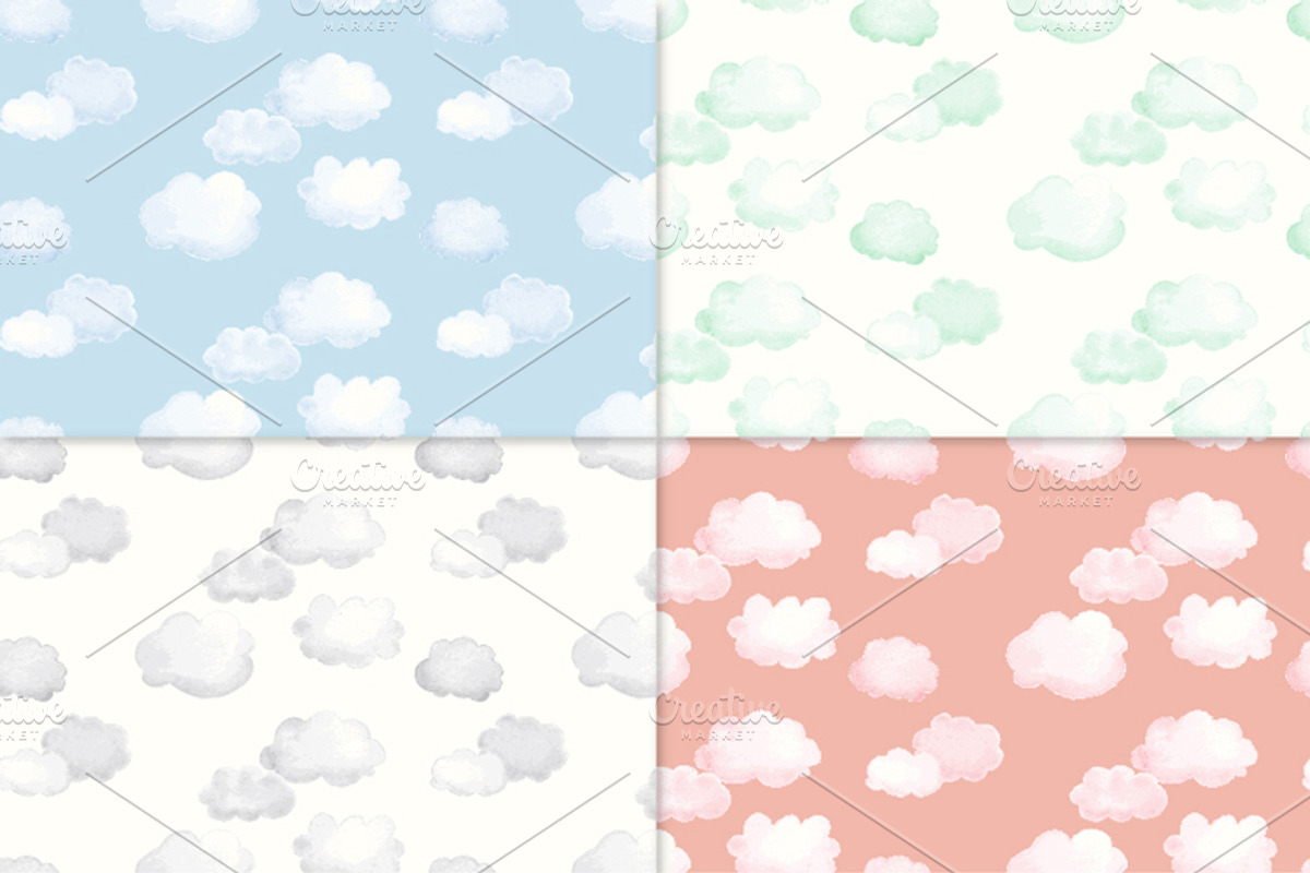 Watercolor Cloud &Rain Digital Paper preview 3
