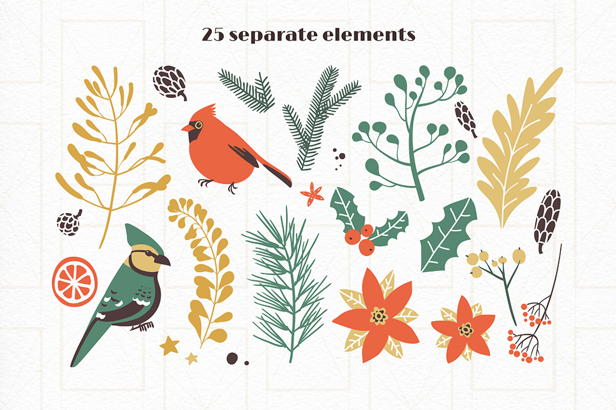 Classic Christmas. Clipart set, a Decorative Illustration by Dinkoobraz (Photo 9 of 11)