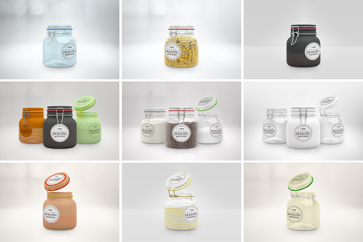 Clear 1Liter Mason Clip Jar Mockup, a Cups & Container Mockup by INCDesign (Photo 8 of 9)