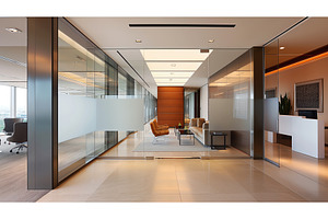 Modern office waiting area with, an Abstract Photo by Sergey Kotenev
