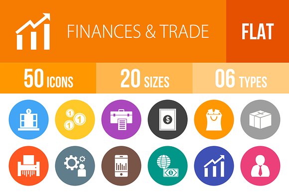 50 Finances Trade Flat Round Icons