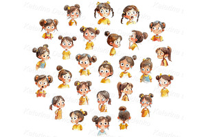 Kid girl emotions clipart set, a Person Illustration by Bubert Art