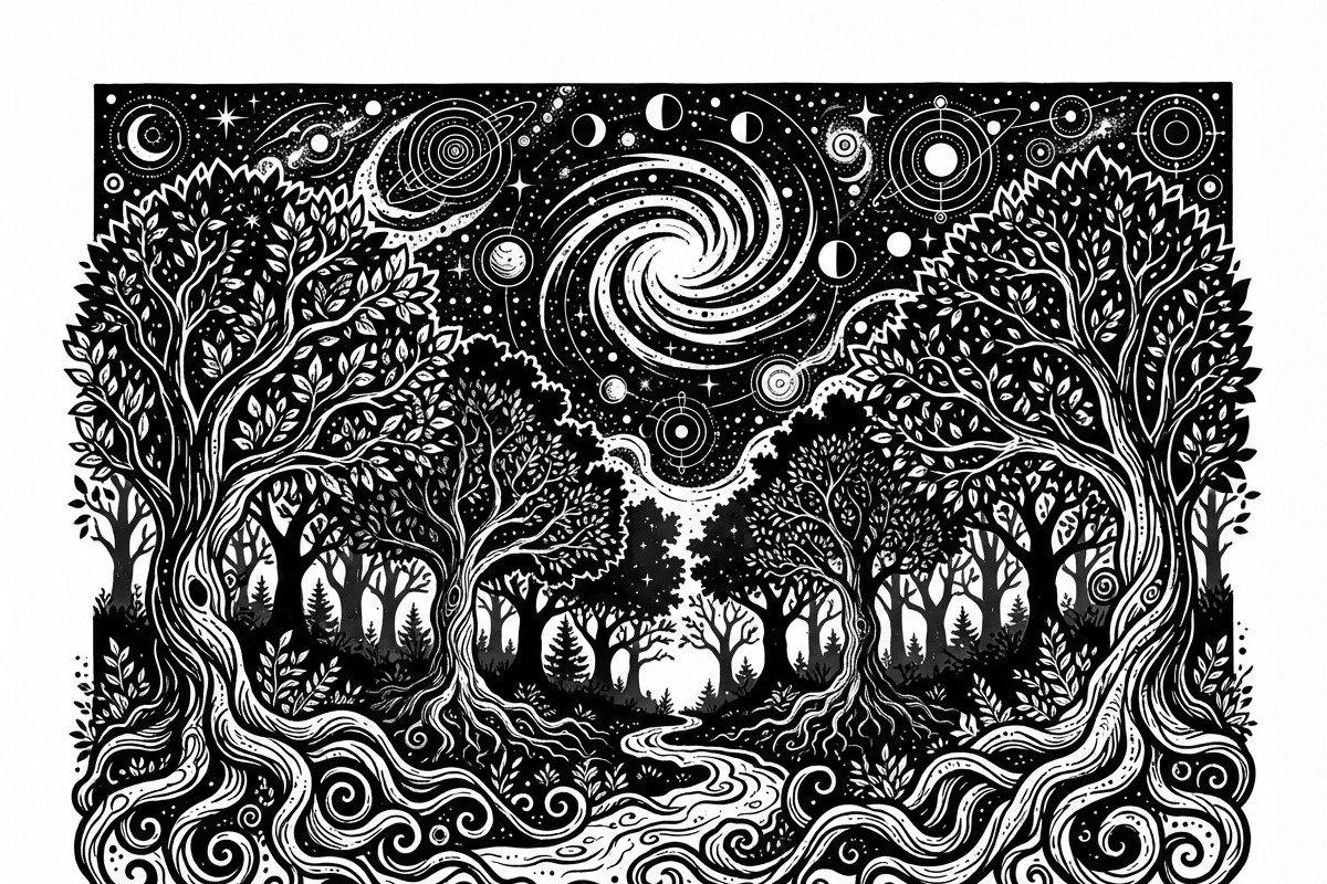 50 Mystical Galaxy Forest Silhouette, a Technology Illustration by Amazin_art (Photo 23 of 34)