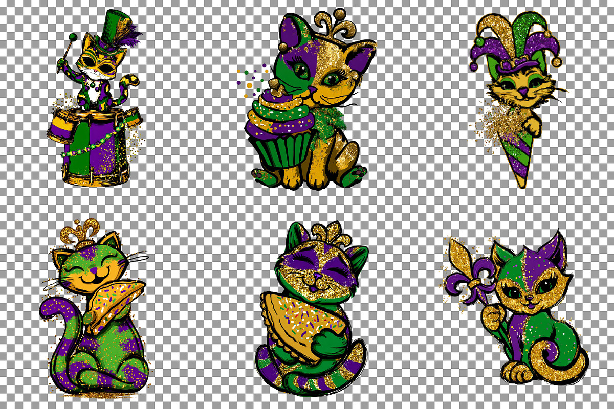 Whimsical Mardi Gras Cat Clipart, an Illustration by Sublimation Artist (Photo 4 of 6)