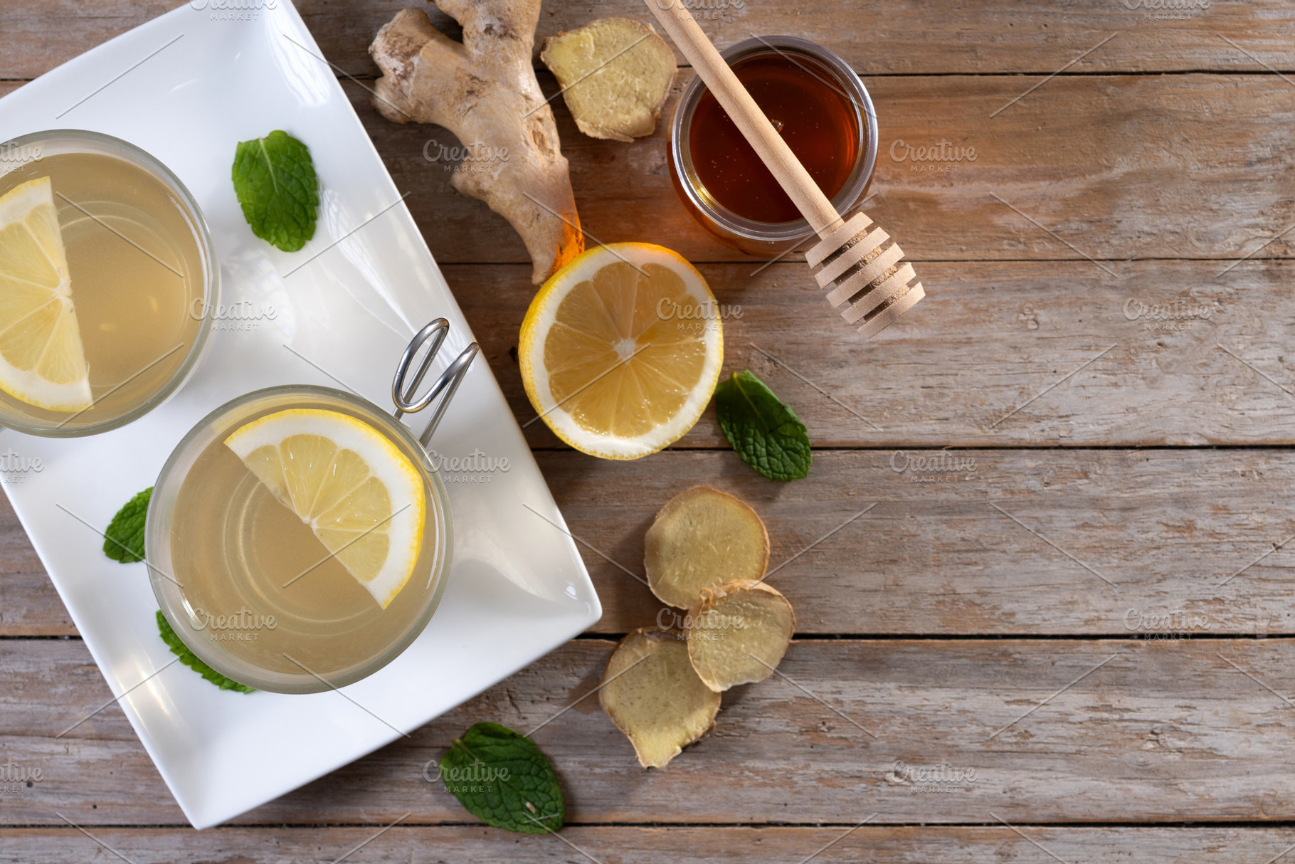 Ginger tea with honey and lemon in a cup., a Food & Drink Photo by etorres69