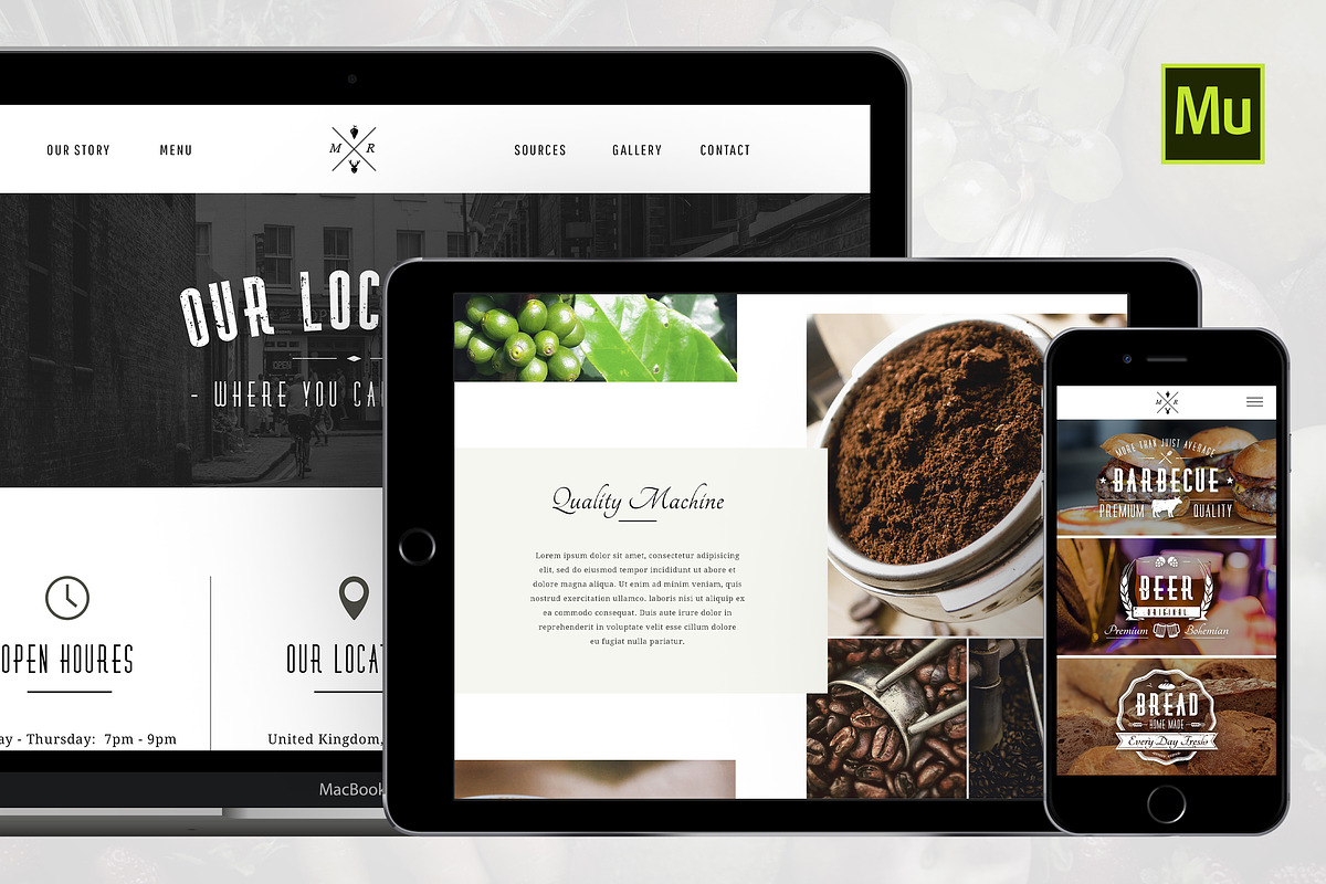 Restaurant PSD & Muse Template, a Device Mockup by Michael Eleder Templates (Photo 1 of 5)