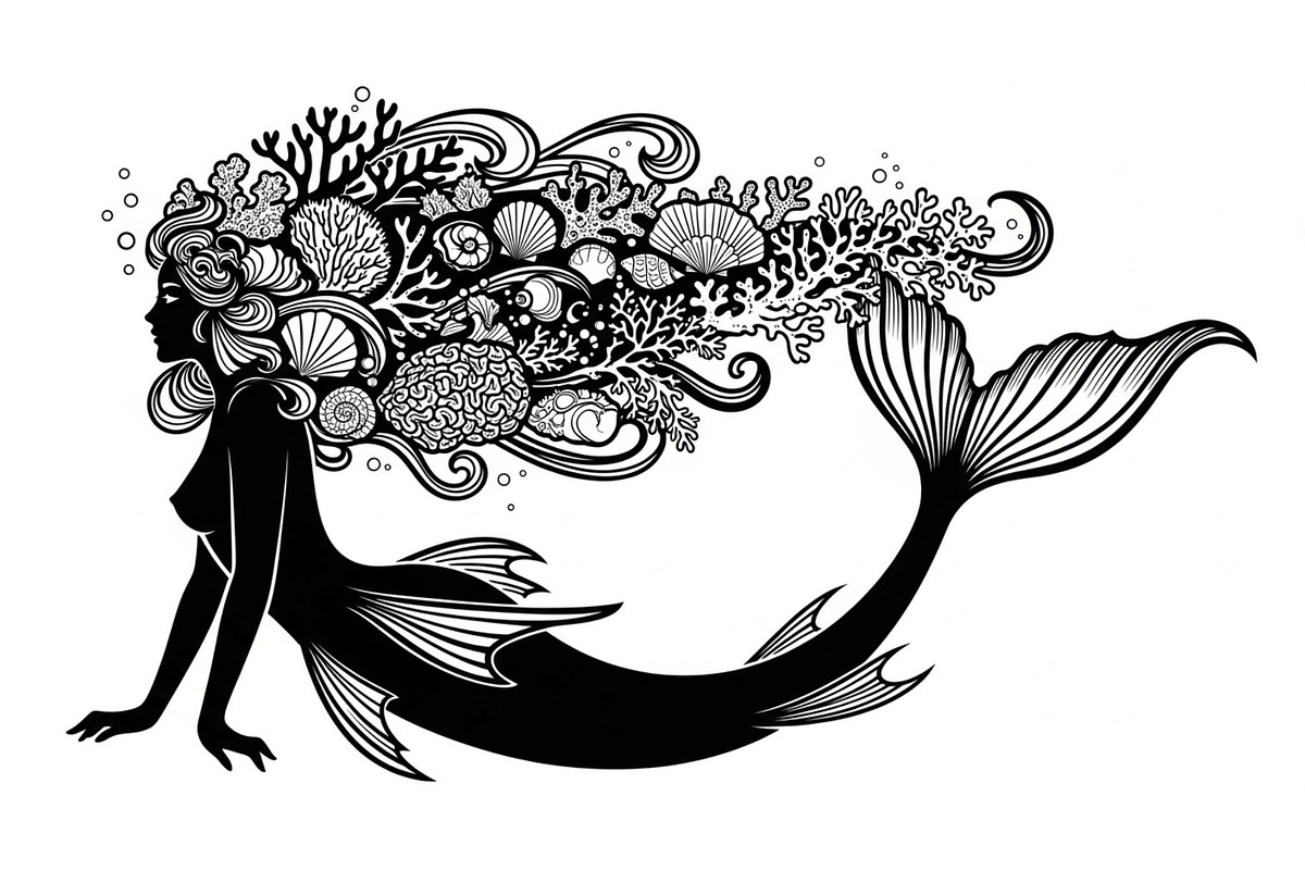 Fantasy Flowing Hair Mermaid Bundle, an Illustration by jahid234 (Photo 15 of 31)