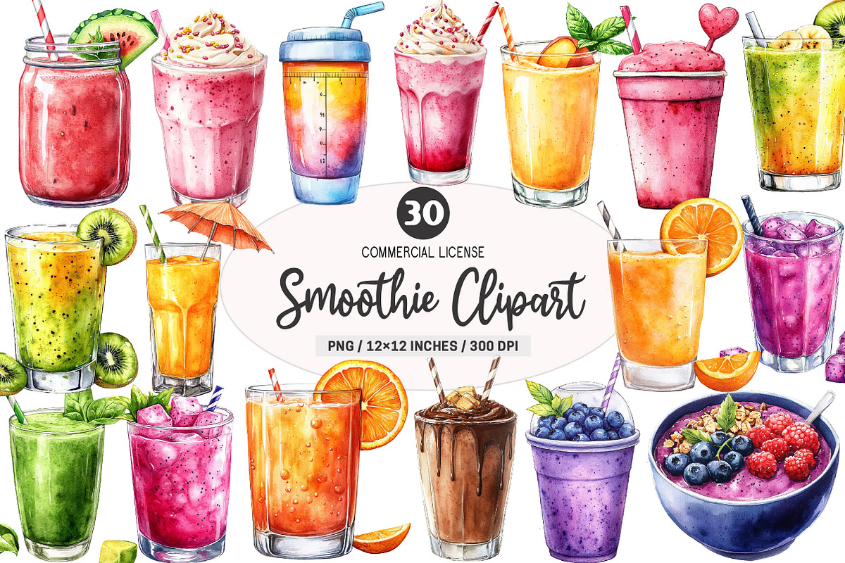 Smoothie Watercolor Clipart, an Illustration by SinaCreation (Photo 1 of 5)