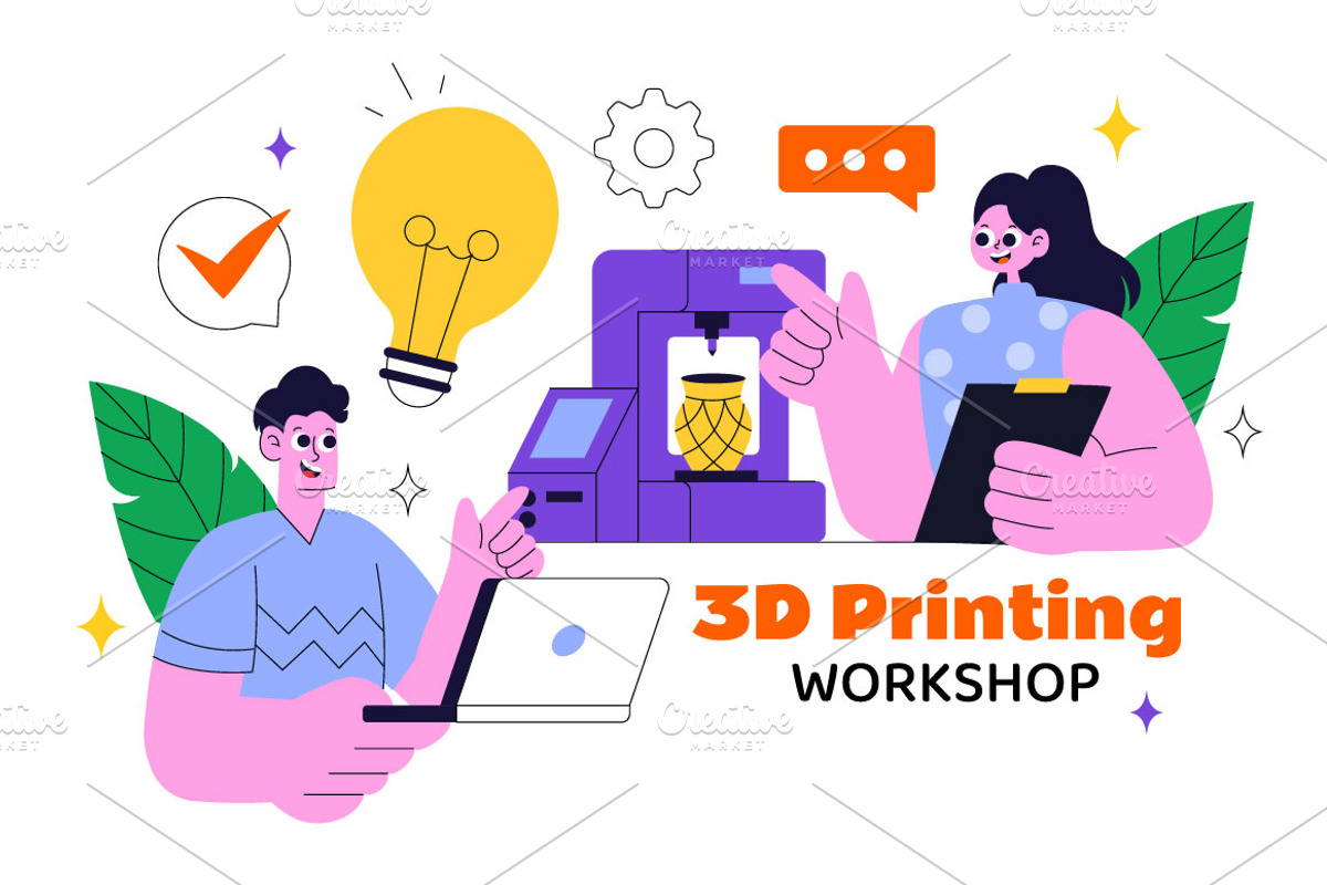 10 3D Printing Workshop Illustration, a Technology Illustration by denayunebgt (Photo 4 of 4)