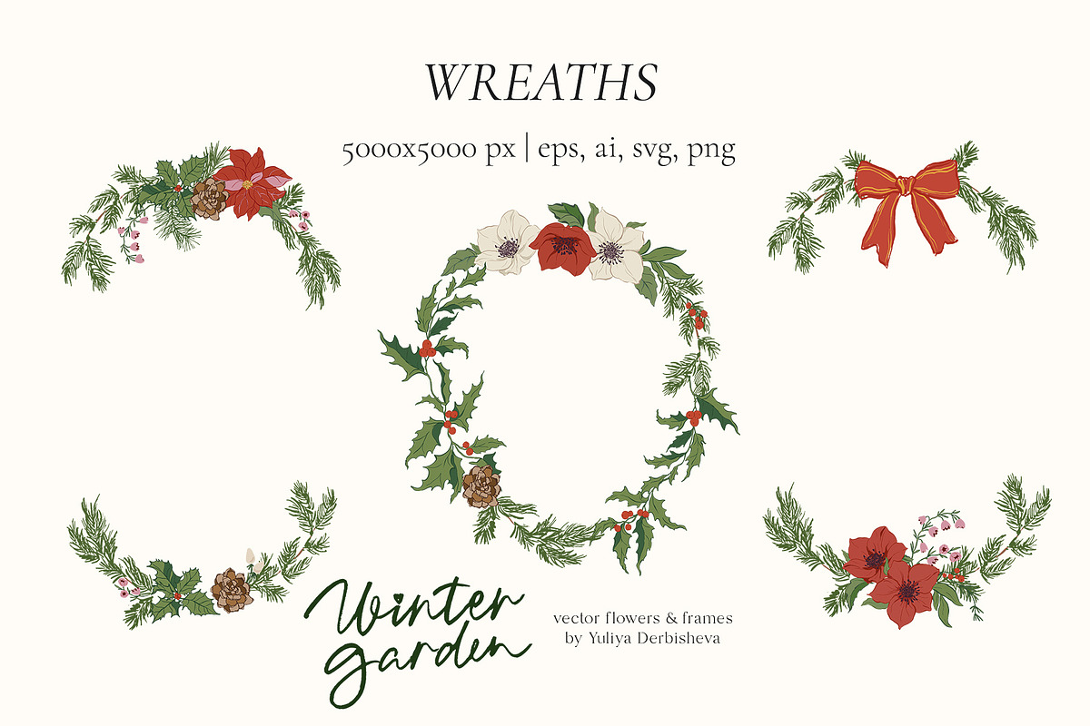 Winter Garden vector flowers frames, an Object Graphic by Yuliya Derbisheva (Photo 8 of 11)