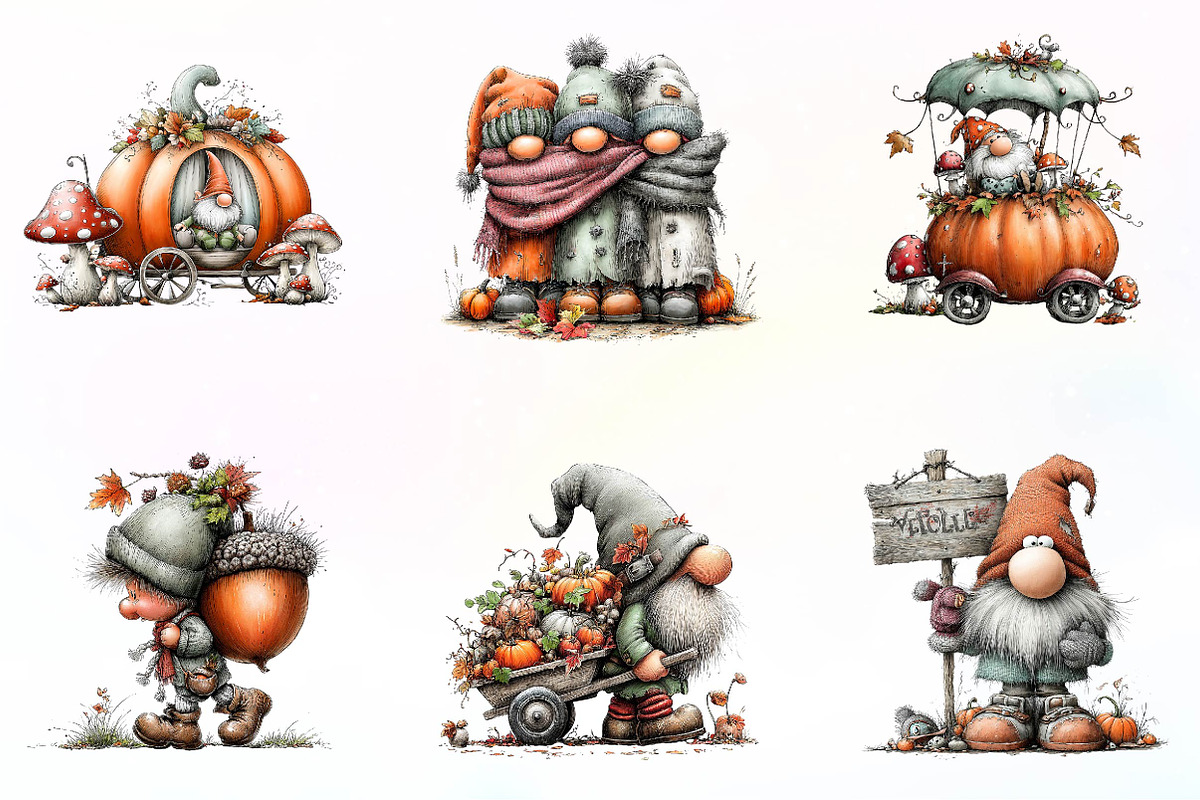 Whimsical Fall Gnome Clipart, a Seasonal Illustration by fashionaddict (Photo 3 of 7)