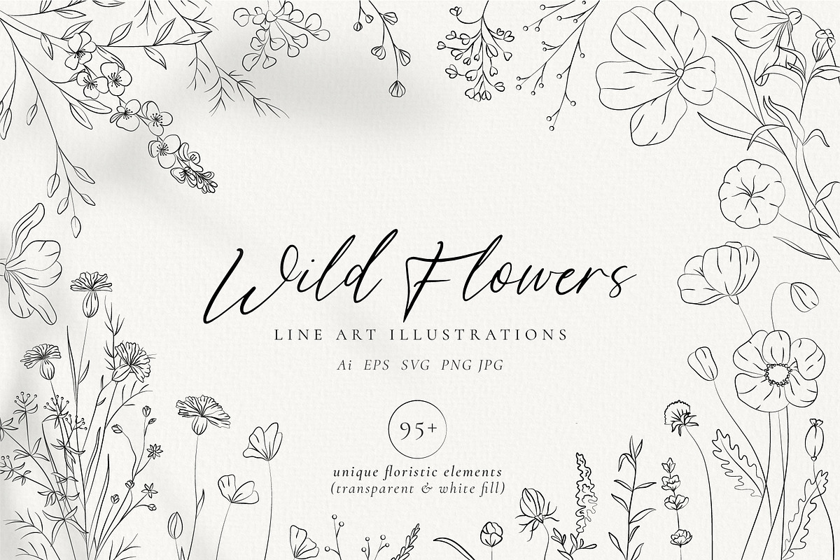 Line Art Wild Flowers Illustrations, a Decorative Illustration by La Petite Line Art (Photo 1 of 12)