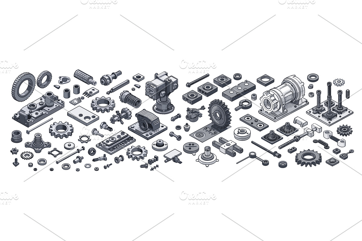 Isometry gears machinery parts, an Illustration by Valerie Bodnar