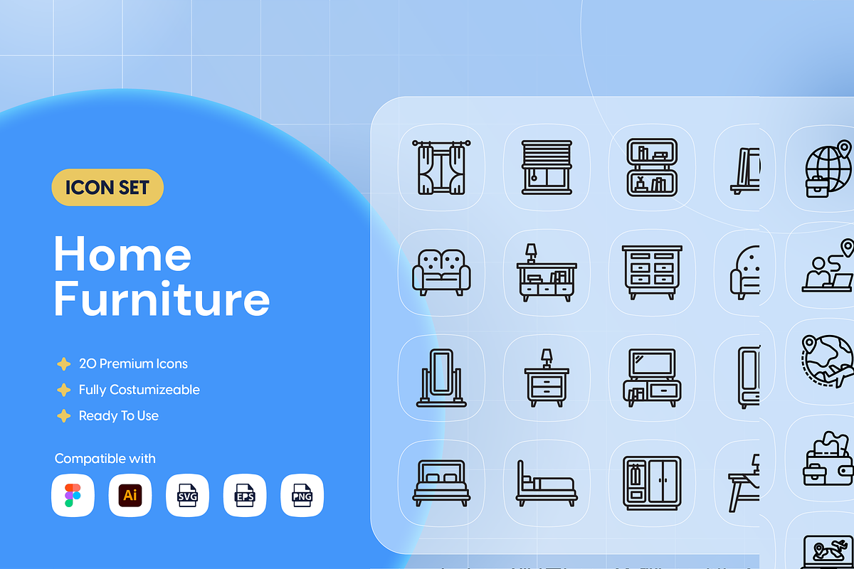 Home Furniture Icon Set, an Outline Icon by Nathaya Studio (Photo 1 of 2)
