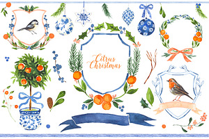 Watercolor Holiday Clipart - Citrus