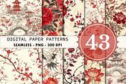 Red & White Chinoiserie Digital Pape, a Texture Graphic by CitraGraphics (Thumbnail 1 of 9)