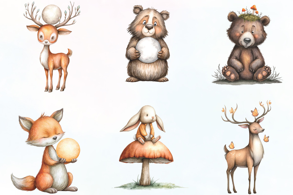 mystical forest animal clipart, an Illustration by CraftArtStudio (Photo 2 of 6)