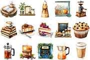 Watercolor Coffee Shop Clipart, an Illustration by Craft Nest (Thumbnail 2 of 5)