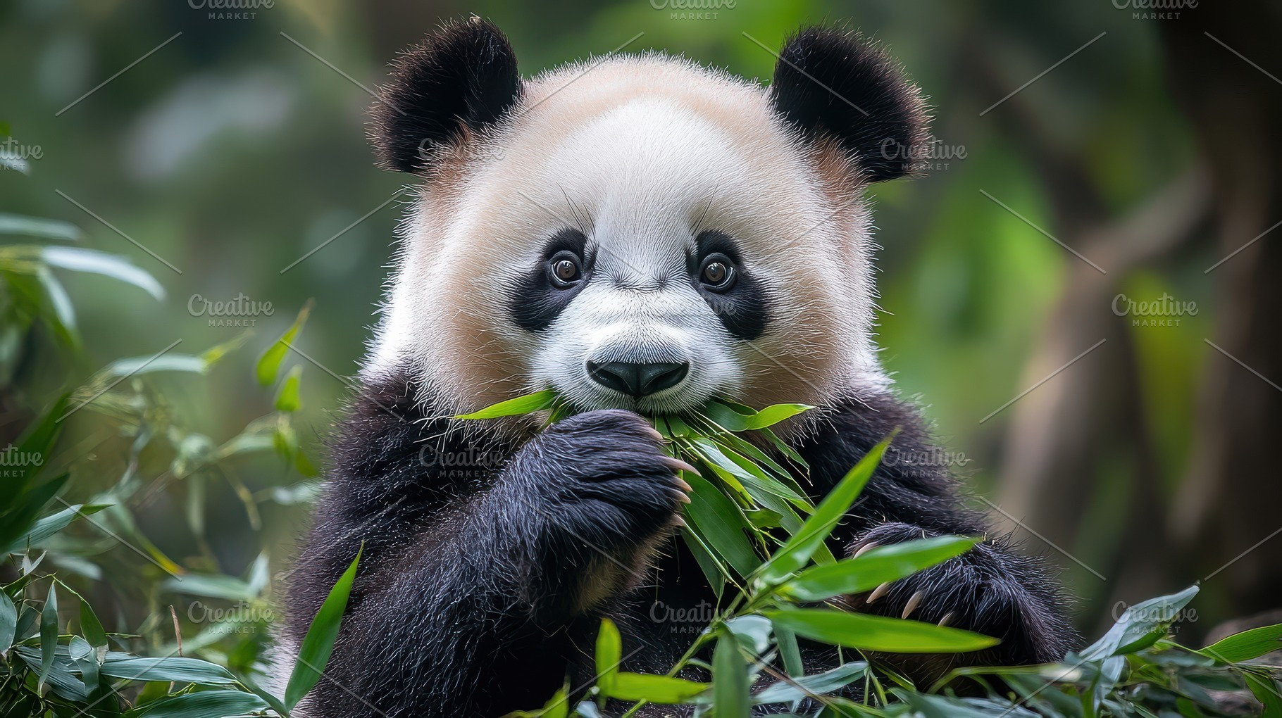 Giant Panda enjoying a leafy snack i, an Animal Photo by Pixeness Studio