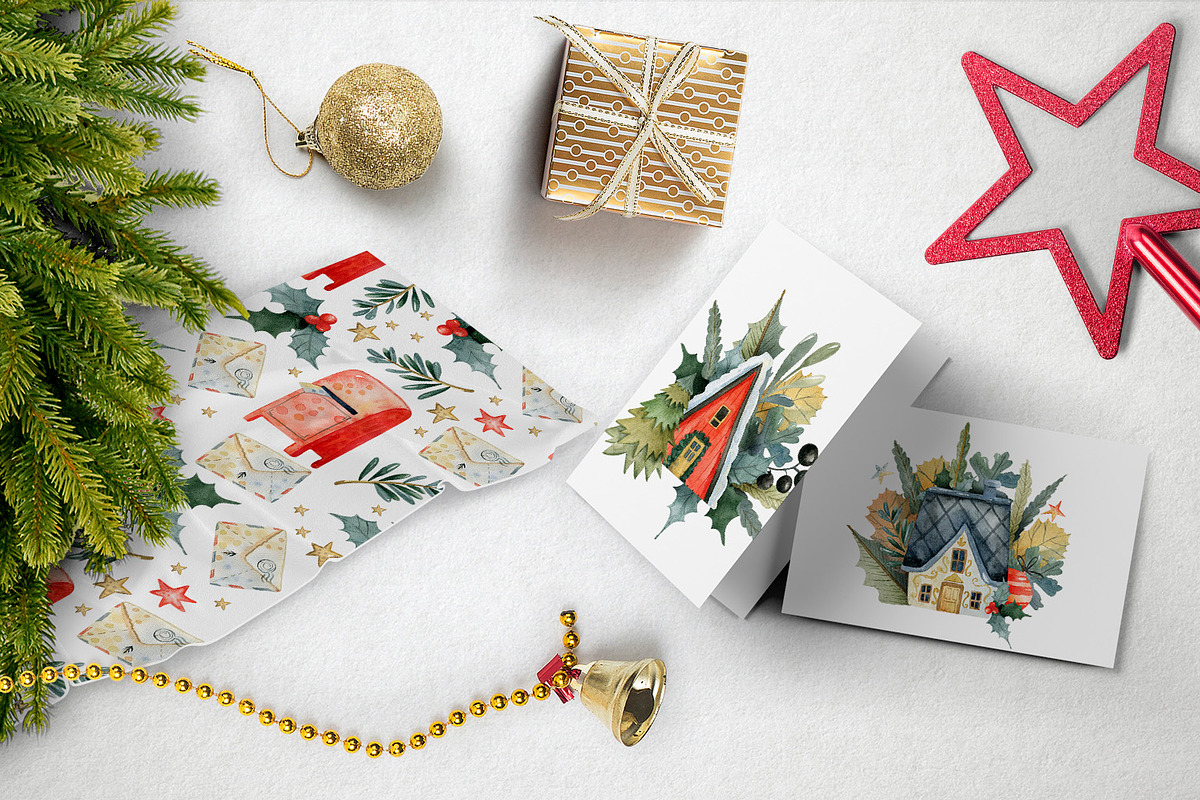 Watercolor Christmas Houses, an Illustration by annasokol_ (Photo 7 of 9)
