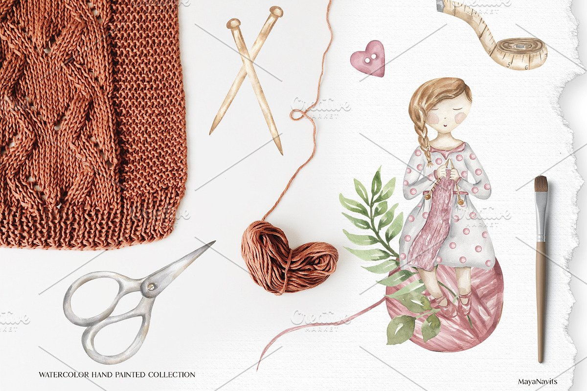 Watercolor Knitting Collection, a Work Illustration by MayaNavits (Photo 2 of 13)