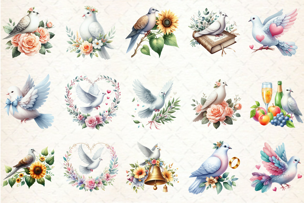 Summer Wedding Doves Clipart, an Illustration by Rose Art (Photo 2 of 7)