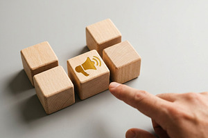 Wooden Block with Gold Megaphone, a Business Photo by thepslr