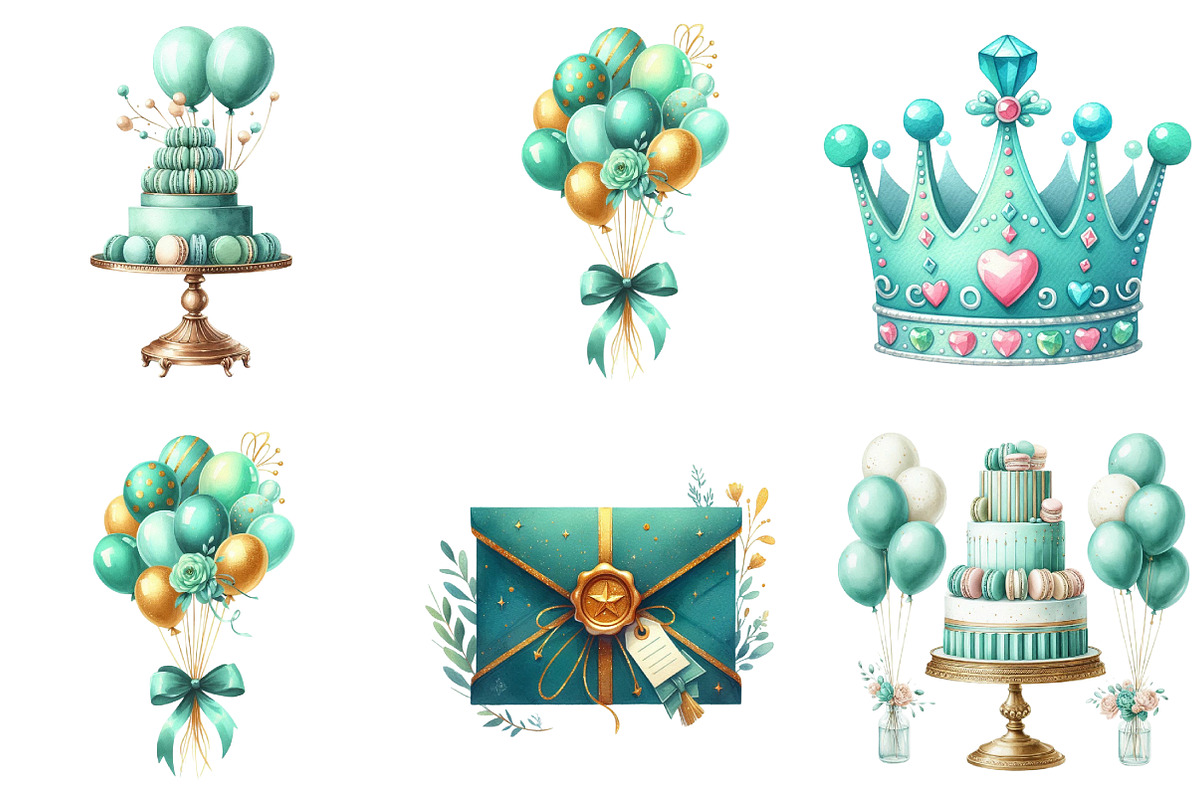 Teal Birthday Sublimation Clipart, an Illustration by DreamArtGraphic (Photo 4 of 6)
