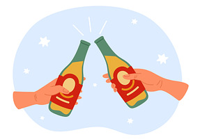 Two hands holding beer bottles, a Food Illustration by Vectorbuum