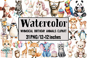 Whimsical Birthday Animals Clipart, an Illustration by Design Market (Thumbnail 1 of 4)