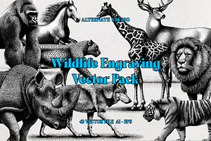 Wildlife Engraving Vector Pack, an Animal Illustration by Alternate Studio