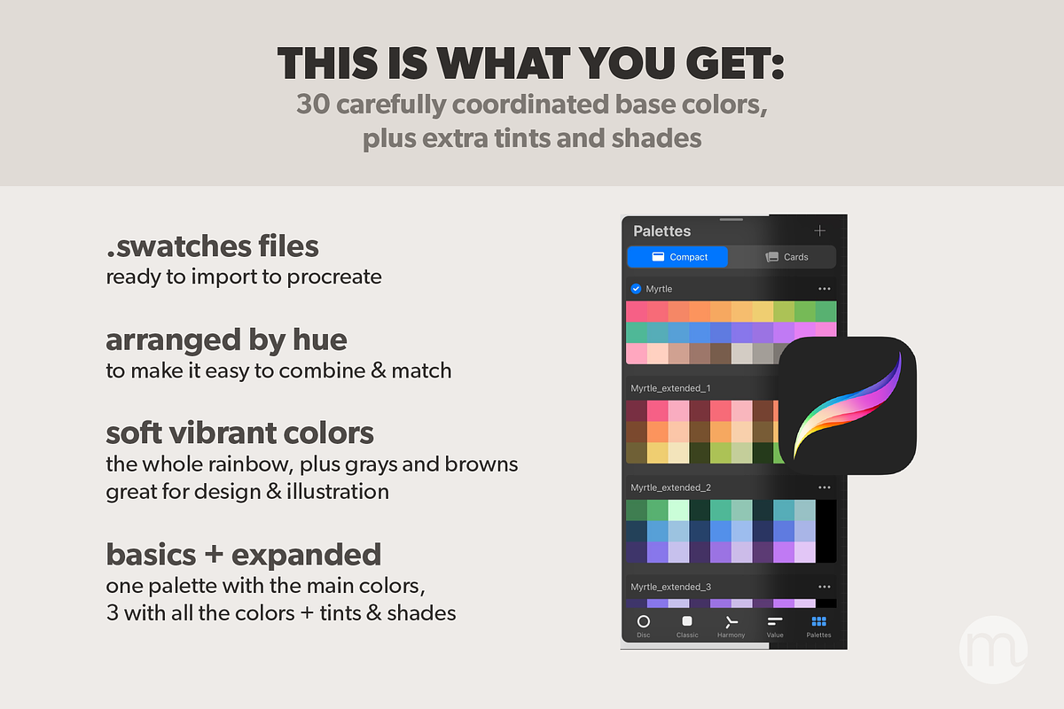 Myrtle Procreate swatches, a Palette Add-On by Monolinea (Photo 2 of 2)