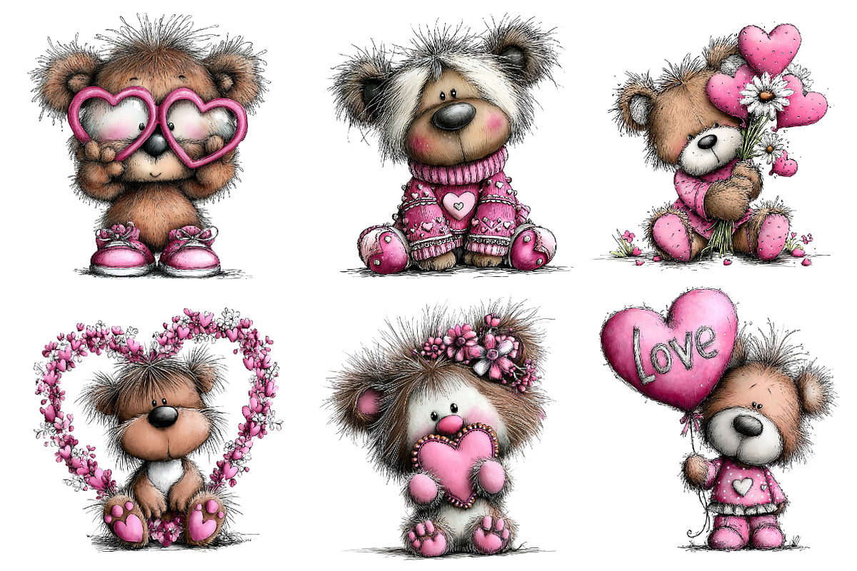 Valentine's Whimsical Bear Clipart, an Illustration by Dream Creation (Photo 2 of 8)