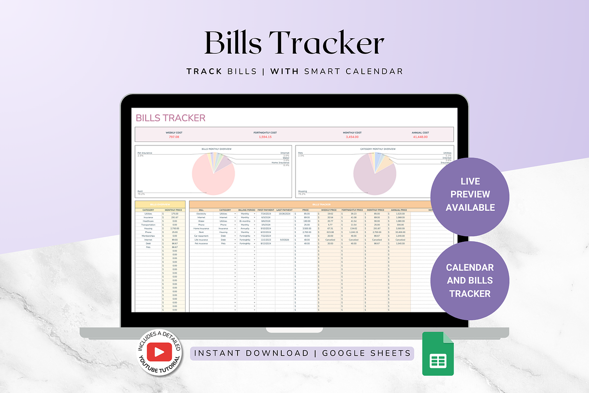 Bills Tracker - Pastel, a Templates & Theme by The Creative Plans co (Photo 1 of 10)