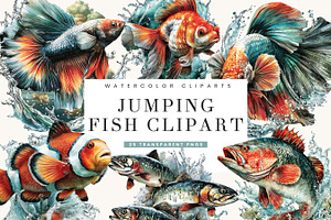 Watercolor Jumping Fish Clipart, an Animal Illustration by BusyDaydesign