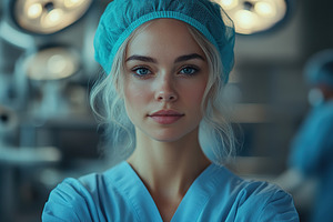 Female surgeon in medicine uniform in modern hospital operating room, a Health & Medical Photo by AlyaAnd